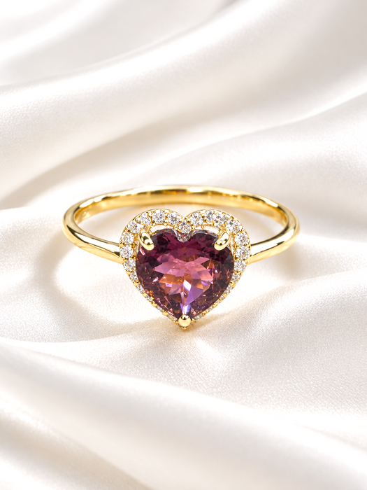 NO BRAND Heart Pink Tourmaline Diamond Ring