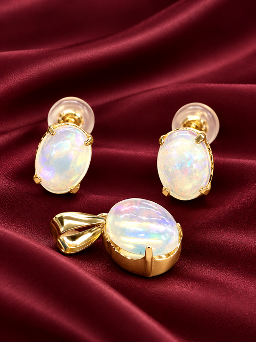 NO BRAND Opal Top Pendant & Stud Earrings (SET)