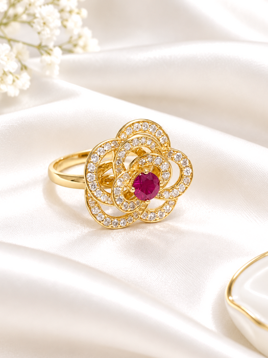 NO BRAND Camelia Ruby & Diamond Ring