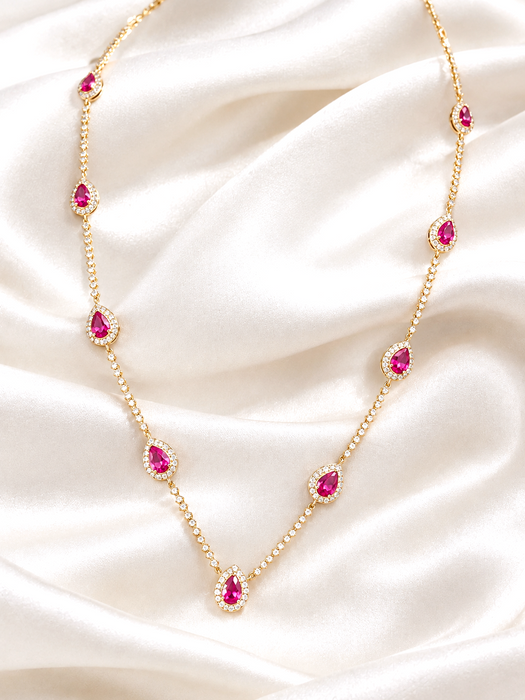 NO BRAND Ruby Pear Shape Diamond Necklace