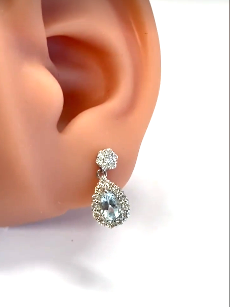 NO BRAND Aquamarine Pear Shape Dangling Earrings