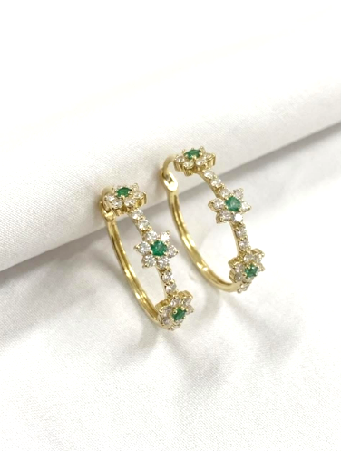 NO BRAND Rositas Emerald & Diamond Hoop Earrings