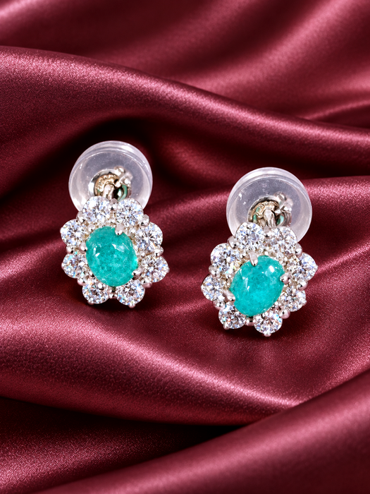 NO BRAND Paraiba Tourmaline & Diamond Rositas Stud Earrings