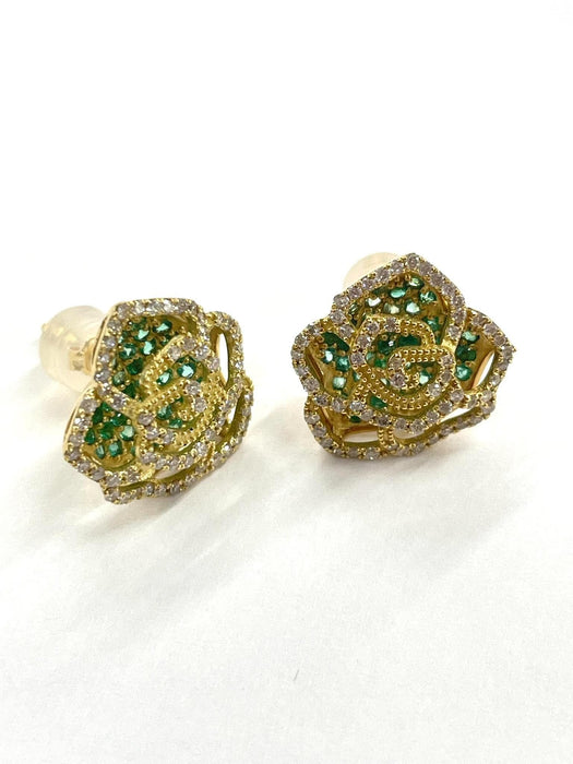 NO BRAND Camelia Emerald Diamond Earrings