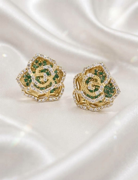 NO BRAND Camelia Emerald Diamond Earrings