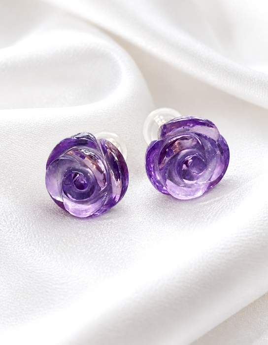NO BRAND Rose Amethyst Stud Earrings