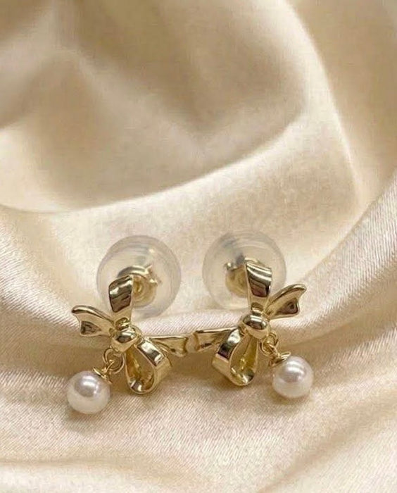 NO BRAND Ribbon Pearl Stud Earrings