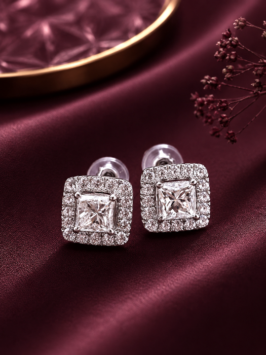 NO BRAND Square Cluster Diamond Earrings