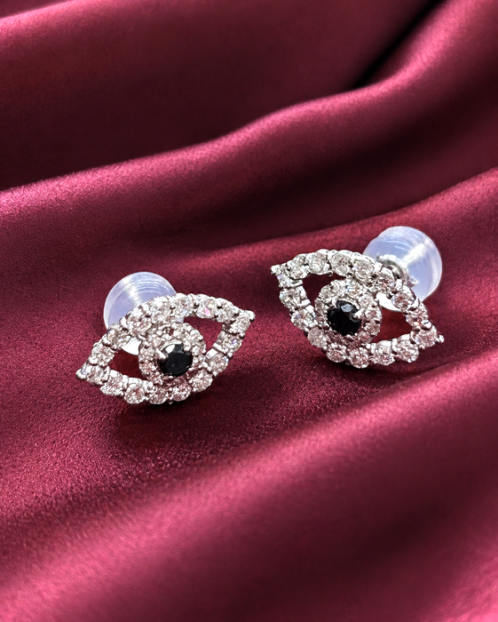 NO BRAND Evil Eye Black & White Diamond Stud Earrings