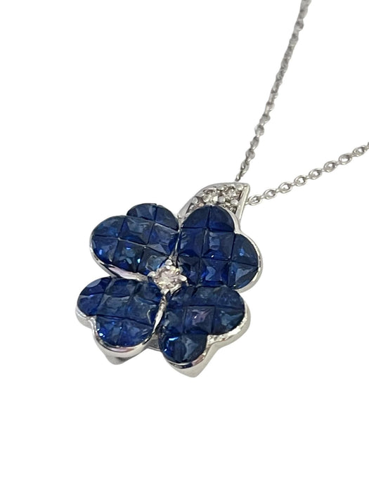NO BRAND Clover Sapphire and Diamond Necklace