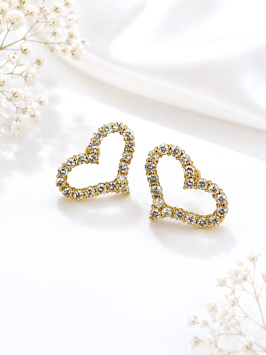 NO BRAND Open Heart Diamond Stud Earrings