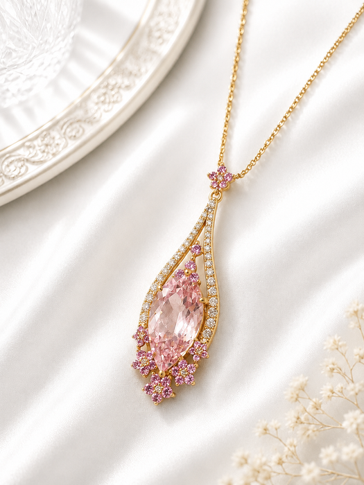 NO BRAND Morganite & Sapphire Diamond Necklace