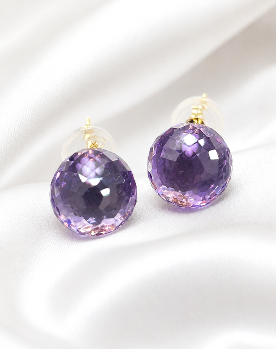 NO BRAND Amethyst Mirror Ball Stud Earrings