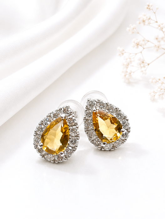 NO BRAND Pear Citrine Diamond Earrings