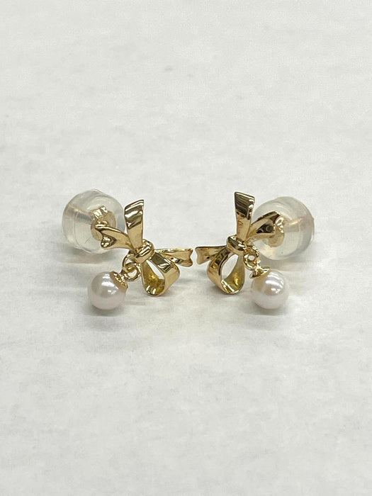 NO BRAND Ribbon Pearl Stud Earrings